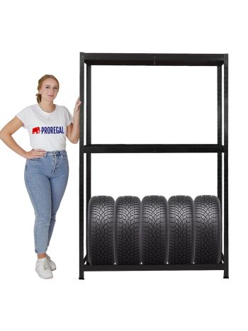 Reifenregal RAGNAR | HxBxT 180x120x40cm | bis zu 8 Reifen auf 2 Ebenen + Ablage | 265kg Fachlast | Schwarz