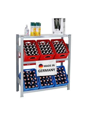 Getränkekistenregal Chiemsee Made in Germany | HxBxT 115x106x34cm | 6 Kisten auf 2 Ebenen + Board | Verzinkt