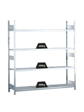 Schulte Weitspannregal mit Stahlböden WS 2000 | Grundregal | HxBxT 250x250x40cm | 4 Ebenen | Fachlast 400kg | Verzinkt