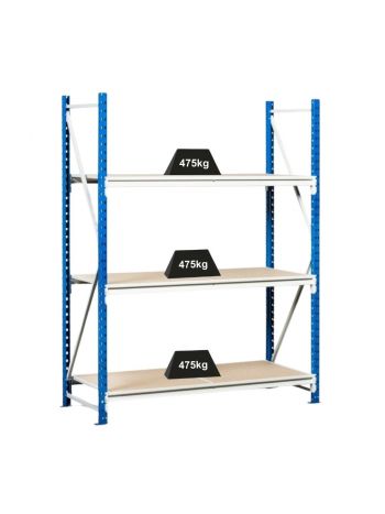Weitspannregal MAXIMUS | Grundregal | HxBxT 200x150x120cm | 5 Ebenen | Spanplatten-Fachboden | Fachlast 475kg | Lichtblau/Lichtgrau