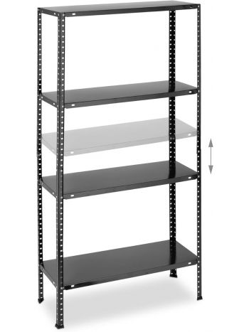 Relaxdays Schwerlastregal, Traglast 160 kg, 4 Ebenen, HBT 147,5 x 75,5 x 30,5 cm, Keller & Garage, Metallregal, schwarz