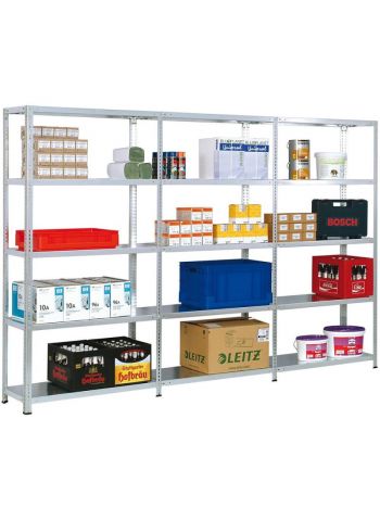 Fachbodenregal ADLER Schraubsystem | Light-Duty | Grundregal | HxBxT 200x129x50cm | 5 Ebenen | Fachlast 150kg | Beidseitig nutzbar | Verzinkt