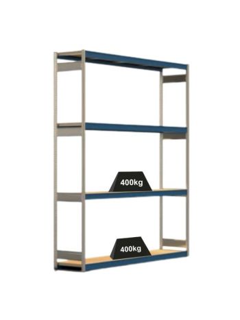 Weitspannregal ELCH Stecksystem T-Profil | Grundregal | HxBxT 300x257x50cm | 4 Ebenen | Spanplatten-Fachboden | Fachlast 400kg | Enzianblau