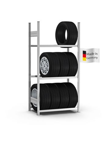 Reifenregal Stecksystem T-Profil | Grundregal | HxBxT 200x100x40cm | 3 Ebenen | Fachlast 150kg | Verzinkt