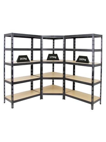 Mega Deal Tiger | 1x Eckregal + 2x Schwerlastregal 180x90x45cm | Fachlast 175 + 265 kg | Schwarz