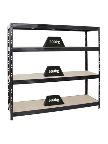 Profi Schwerlastregal  | HxBxT 180x200x60cm | 4 Spanplatten-Ebenen 8mm | Fachlast 500kg | Schwarz