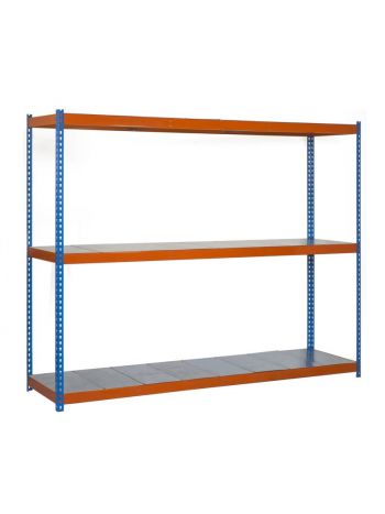 Schwerlastregal METAL BEAST THREE | HxBxT 150x120x75cm | 3 Ebenen | Fachlast 600kg | Blau-Orange | Weitspannregal Werkstattregal Lagerregal Kellerregal Gargenregal